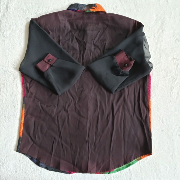Sheer Sleeve Vibrant Vintage Button Down Blouse - Picture 9 of 15